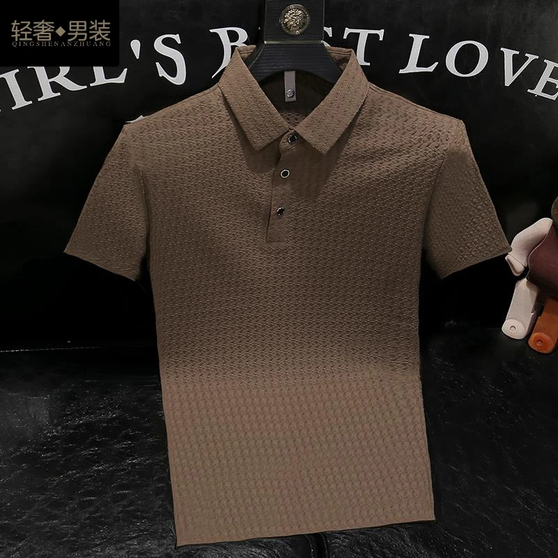 潮牌男士冰丝凉感Polo衫2025夏季纯色高级感短袖百搭休闲薄款T恤