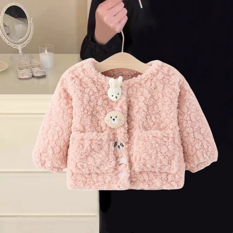 女小童2025秋冬装新款羊羔毛外套女宝宝冬季洋气一体绒毛毛衣大衣