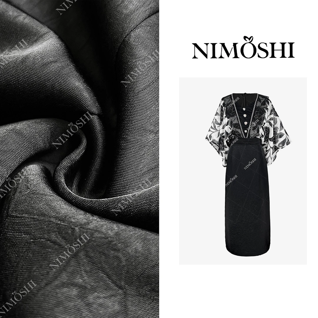 NIMOSHI莎莎复古手绘泼墨印花腰部褶皱宽松气质显瘦连衣裙Q1993