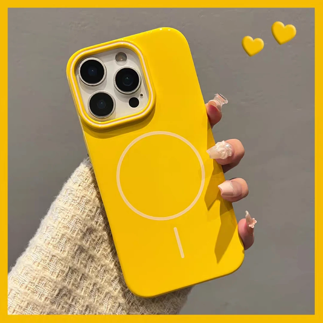 简约光油pc配色细圈磁吸黄色适用苹果16ProMax手机壳15官方同款14