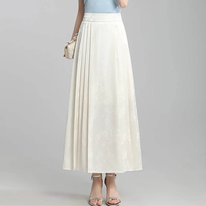 新中式国风马面裙女春夏2025新款高腰显瘦百褶提花长裙A字半身裙