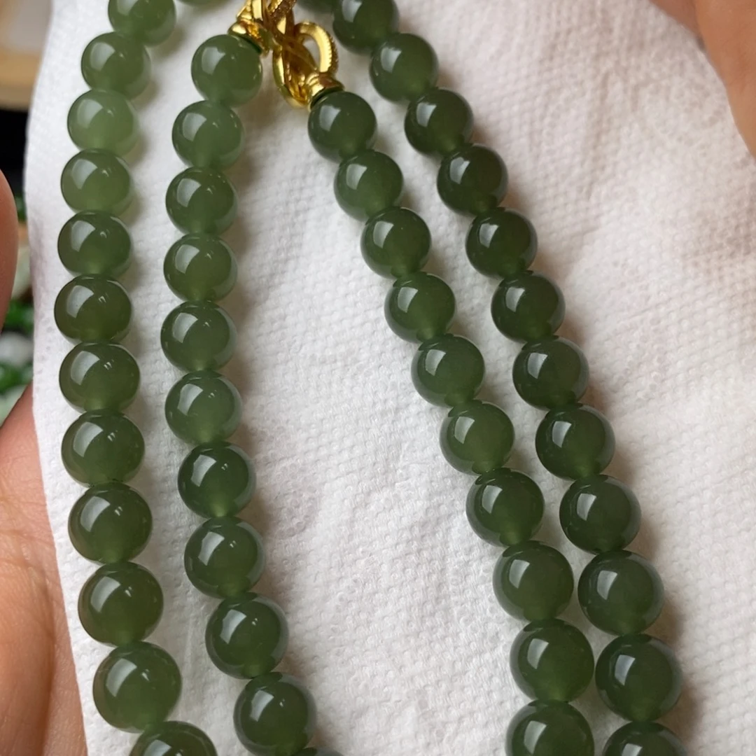 和田玉未镶嵌项链湖水绿荧光妈妈链