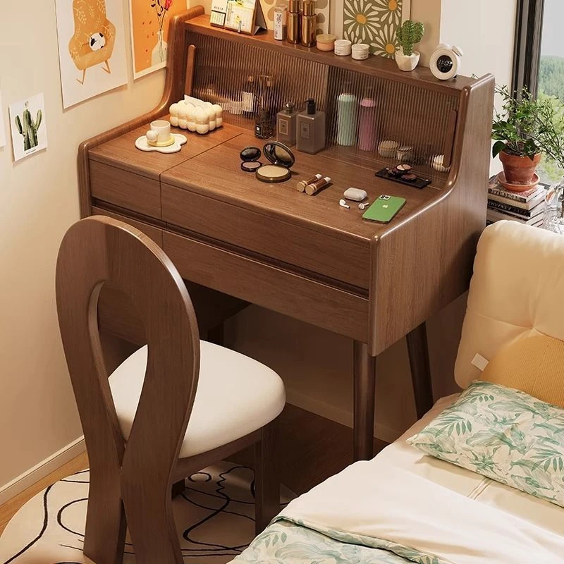 新款实木梳妆台整装化妆台妆镜一体翻盖式多功能储物化妆桌收纳柜