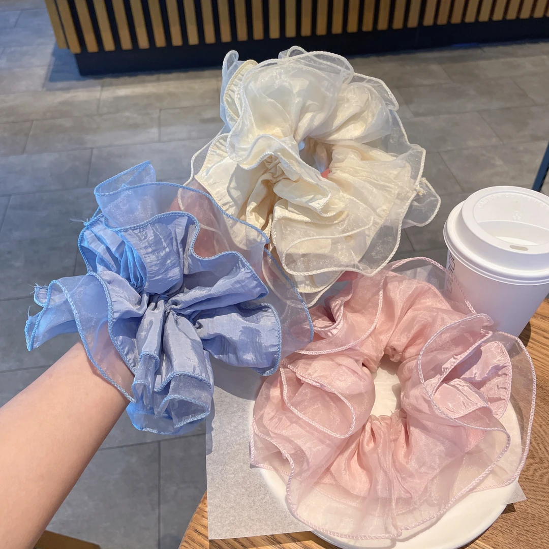 多层褶皱欧根纱木耳边大肠发圈发绳发绳夏季扎头绳头花女发饰