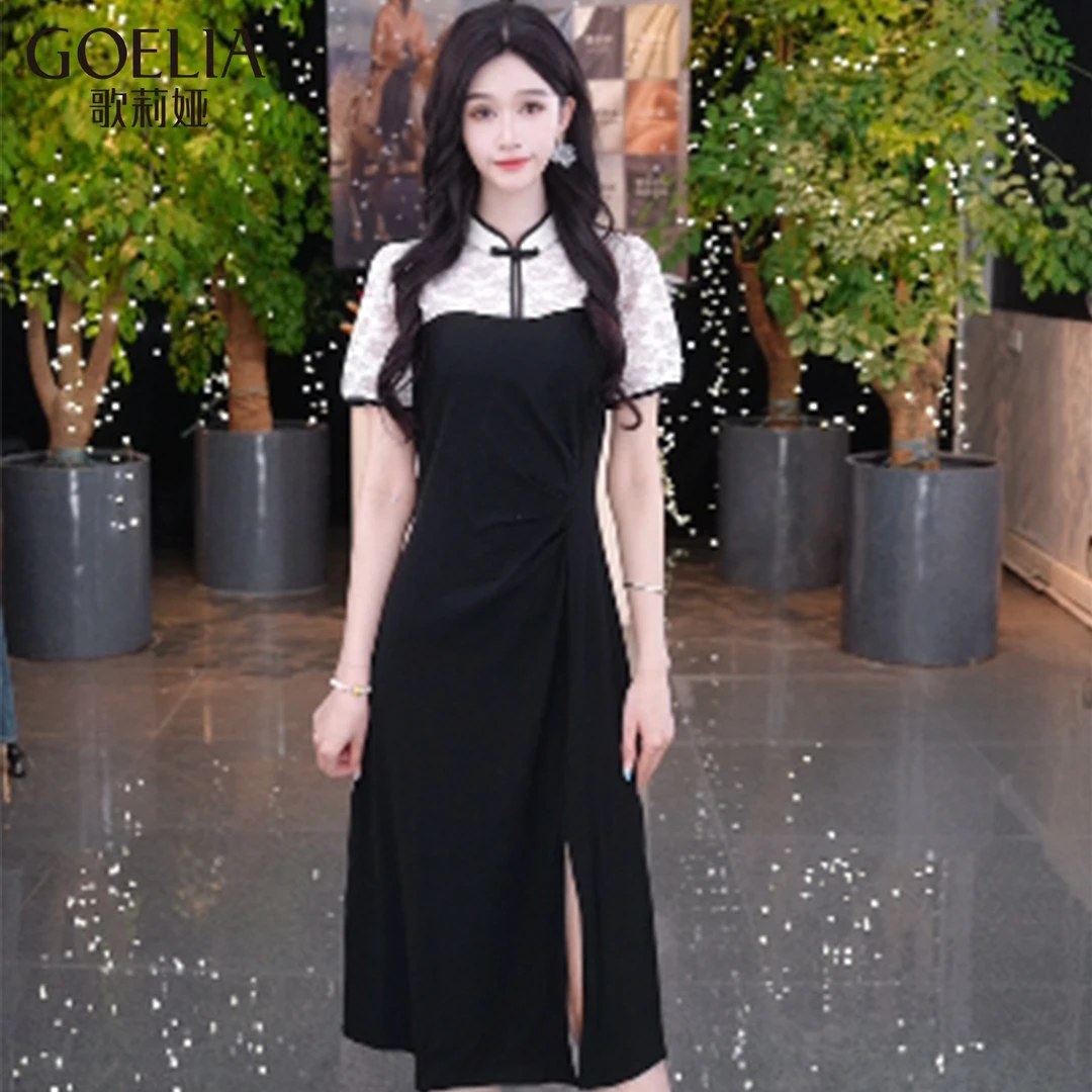 歌莉娅 夏季新品  新中式针织拼接旗袍  1C6C4H5Q0