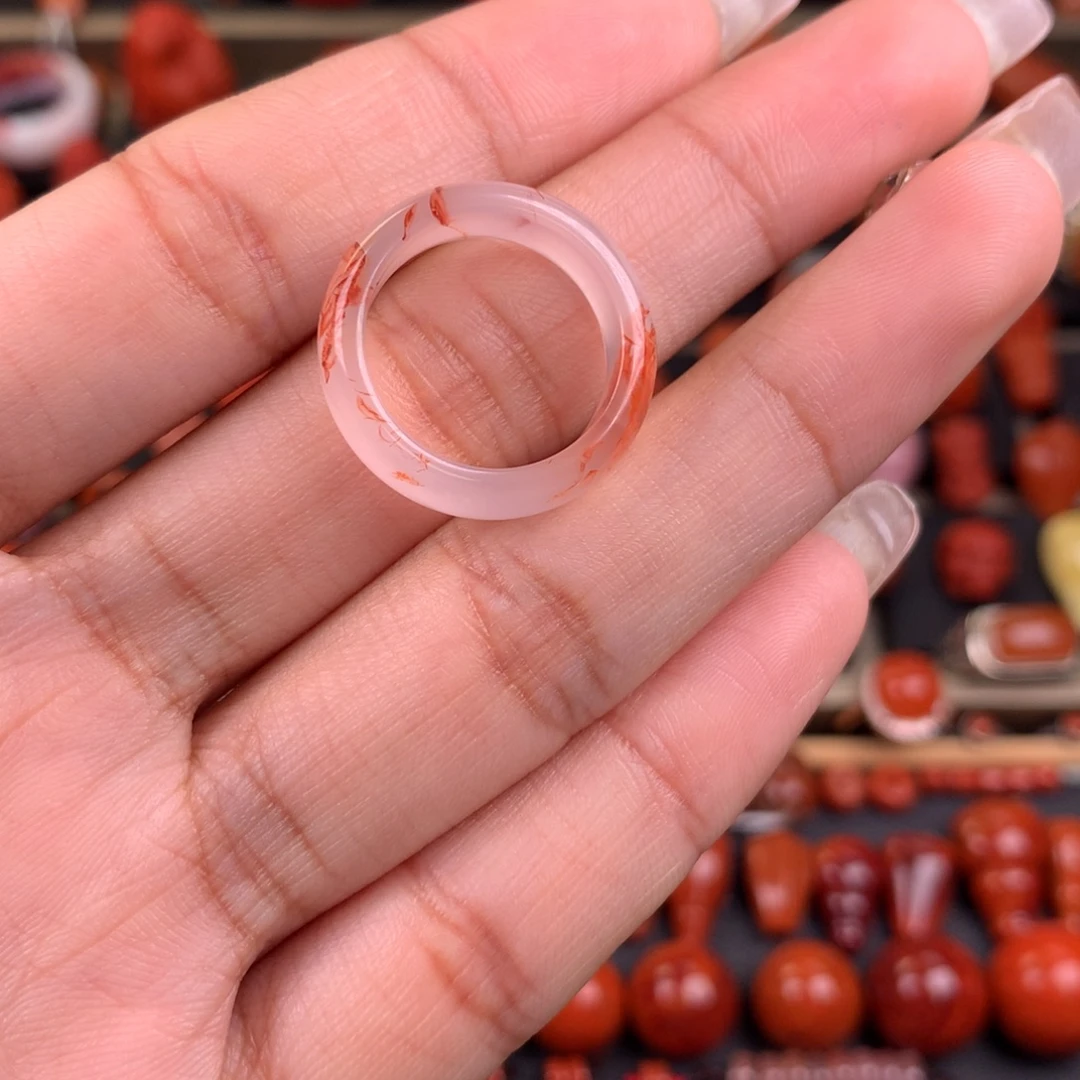 南红玛瑙未镶嵌冰飘戒圈内径16+