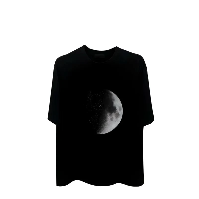 一号链接【月球烫钻】新款圆领男士宽松经典百搭情侣短袖