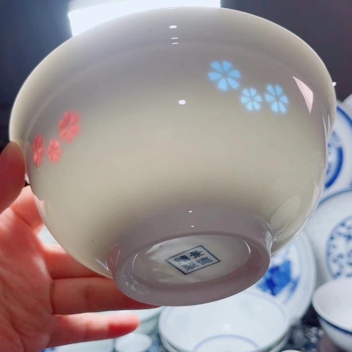 青花玲珑6寸面碗三星花彩玲珑