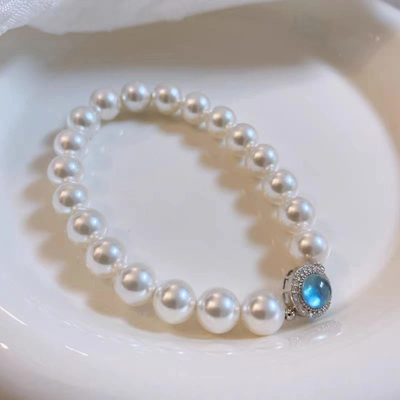 【手链】海蓝手链女气质法式复古弹力手串