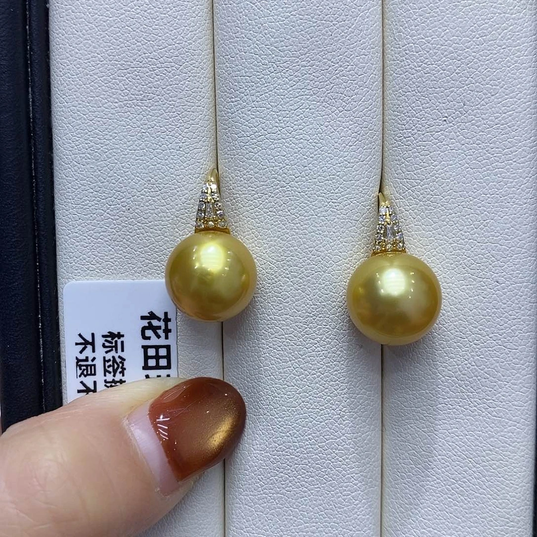 用***118K金镶嵌耳饰海水珍珠12到13点位浓茶金珠