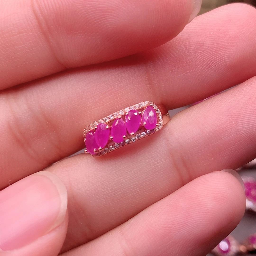 红宝石戒指银S925镶嵌