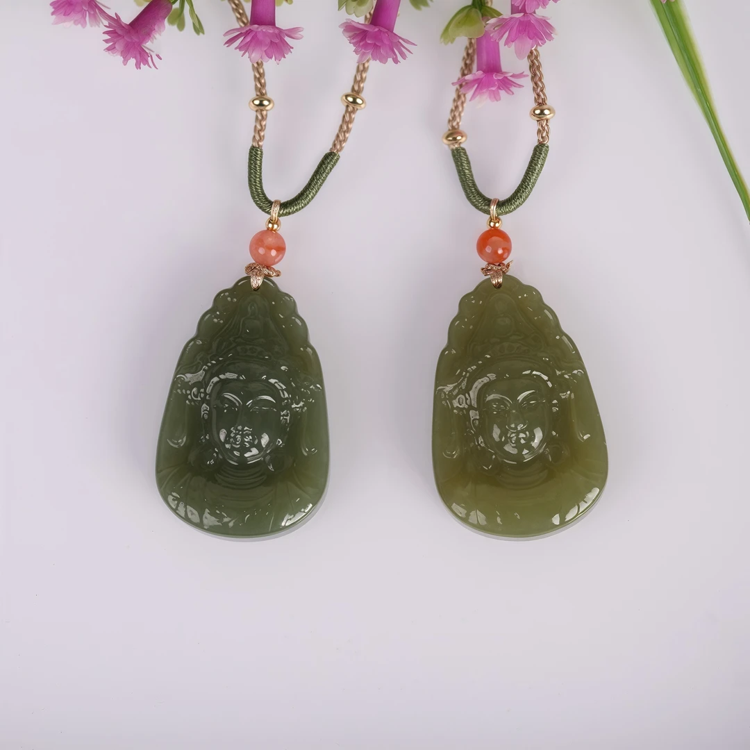 天然和田玉观音头吊坠（cc51258）多样性发一