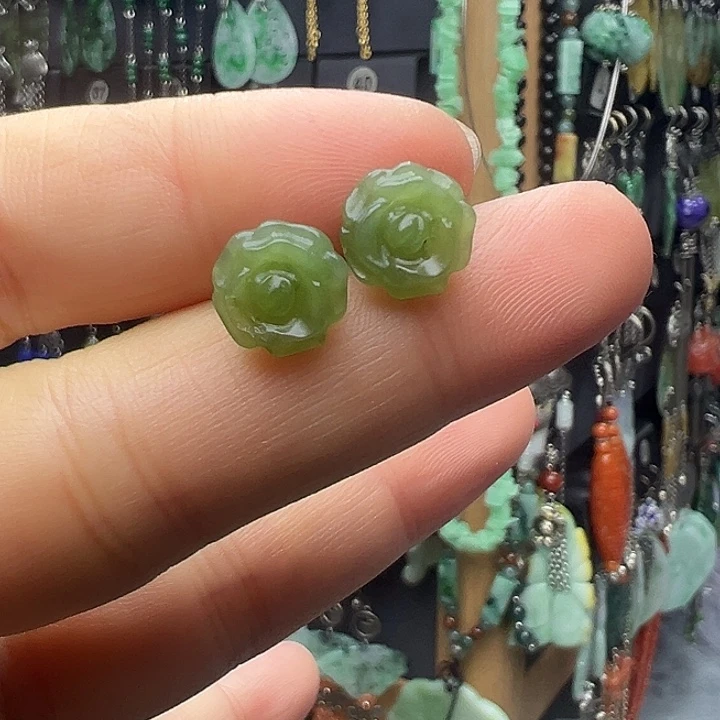 和田玉银S925镶嵌耳饰