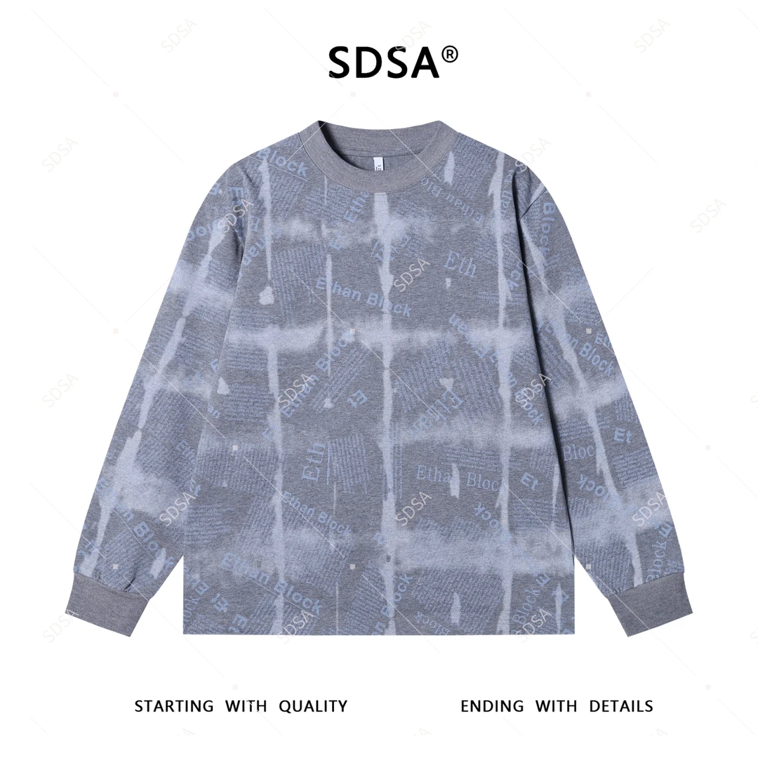 SDSA男士2025新款轻奢痞帅男装撞色满印字母圆领长袖T恤时尚休闲