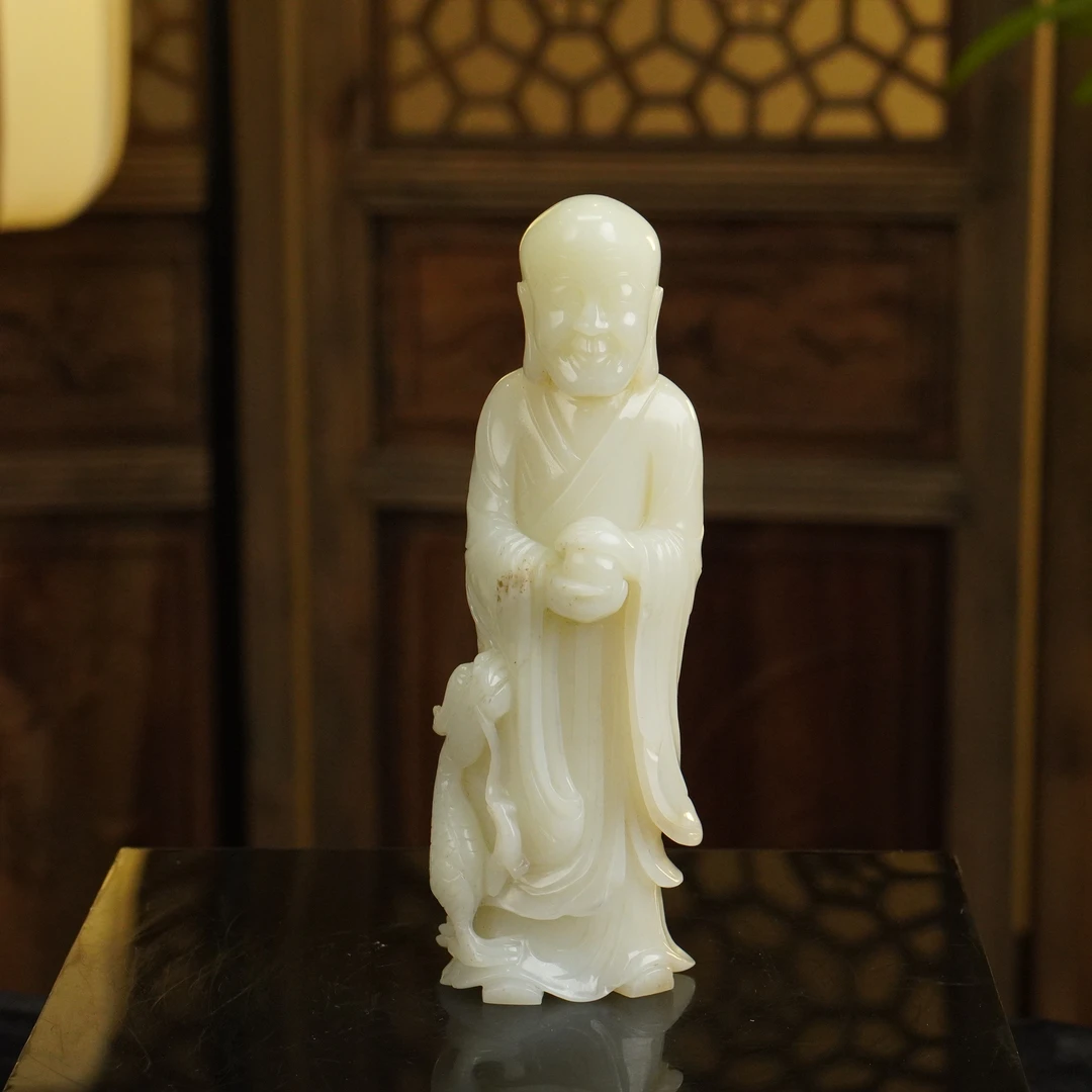 【清】白玉降龙罗汉立像（高16.5cm宽5cm重531g）