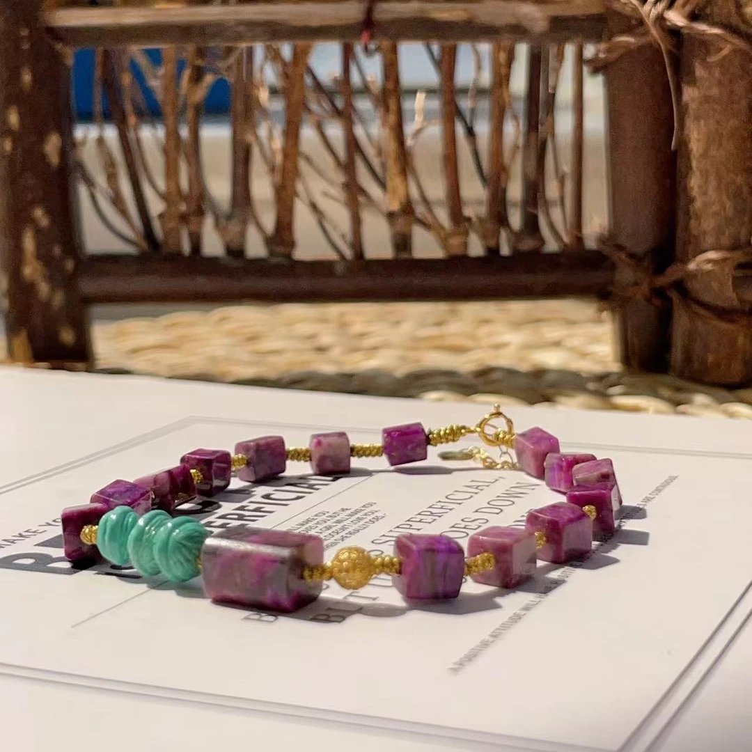 舒俱来酱红绿松手链18K/16cm/约4mm+/(语柔)AZB5898