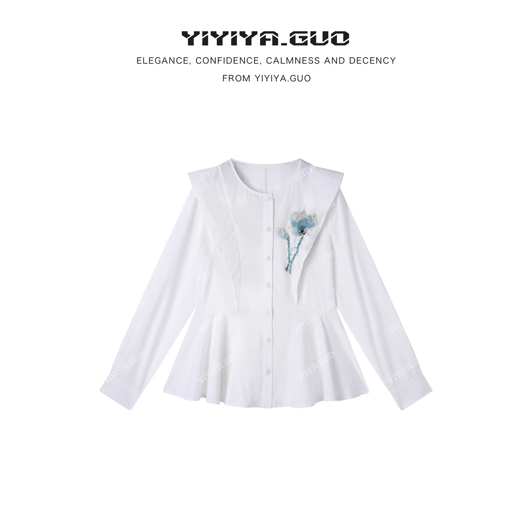 yiyiya.Guo艺艺吖【法绣·玫瑰留白】款修身显瘦长袖上衣090047SS52
