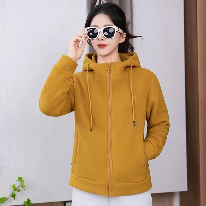 加绒加厚女士新款秋冬高品质连帽款抓绒衣户外休闲宽松保暖绒外套
