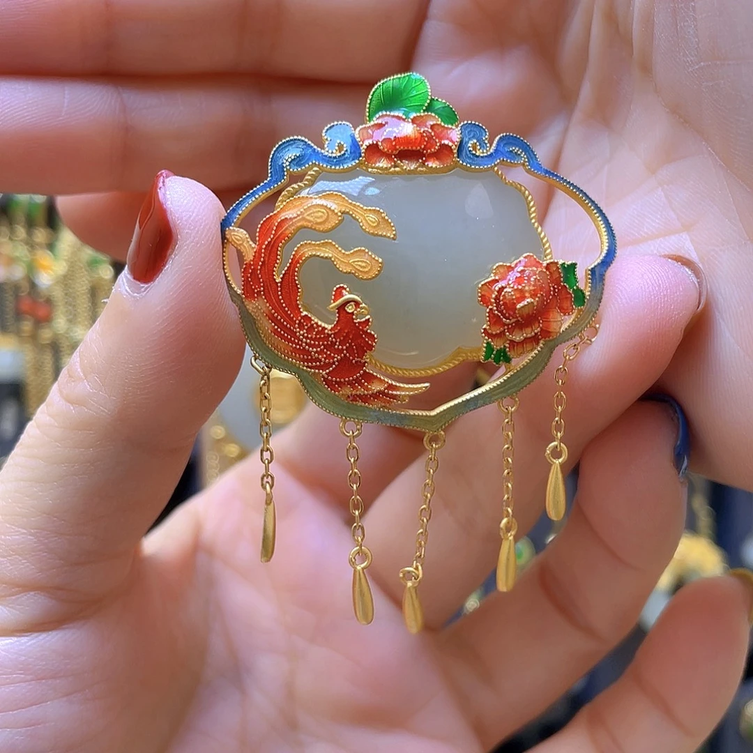 和田玉银S925镀金镶嵌颈饰