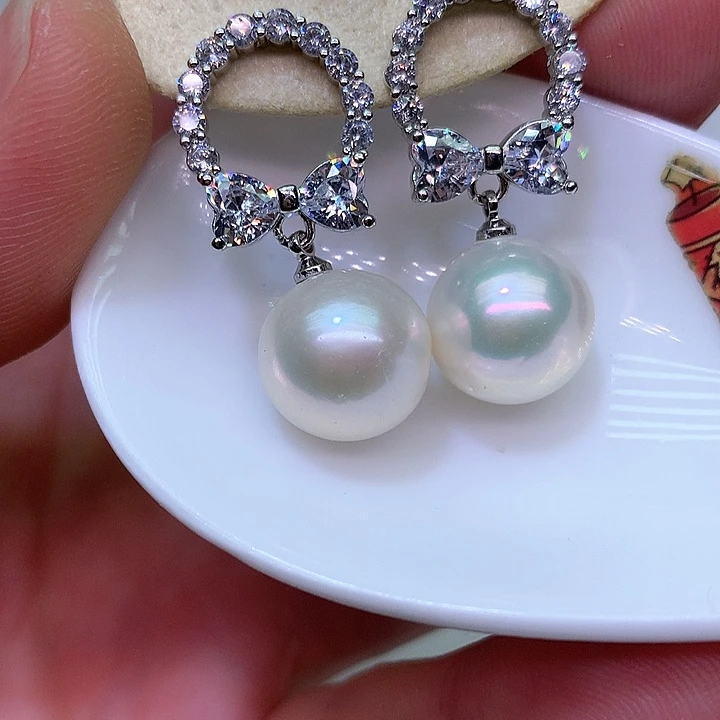 银S925镶嵌耳饰淡水珍珠