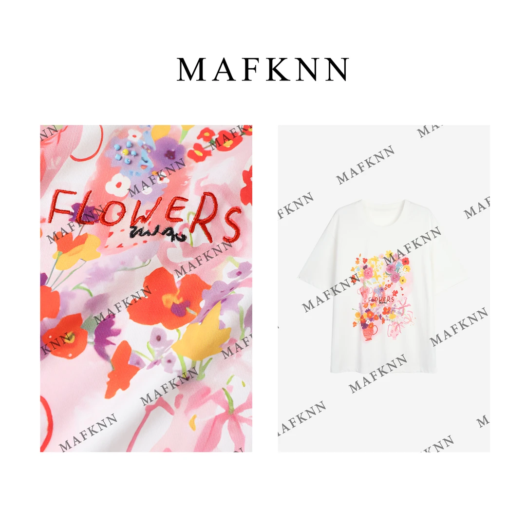 MAFKNN/玛肯时尚休闲简约纯色百搭夏季透气印花T恤MK12385