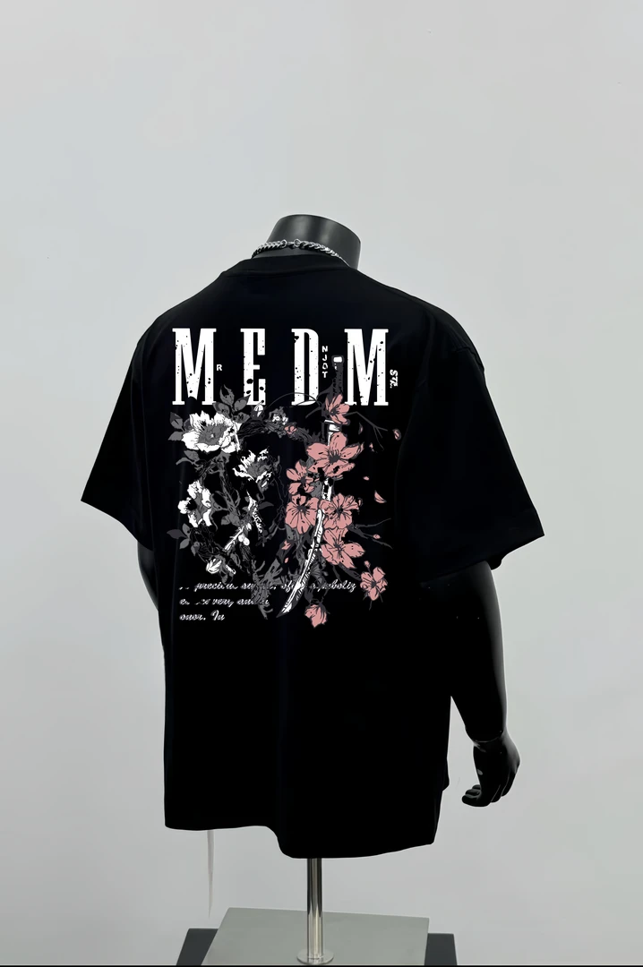 STA.MEDMS国潮复古古花剑印花宽松上衣圆领短袖T恤 男女同款夏季