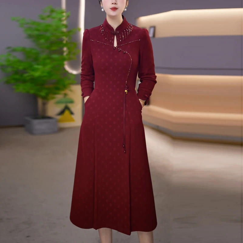 新中式国风复古旗袍连衣裙女2025秋季新款端庄大气减龄中长款裙子