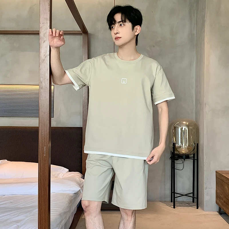 夏季男士高品质纯棉睡衣家居服套装 圆领套头 短袖+短裤 休闲外穿