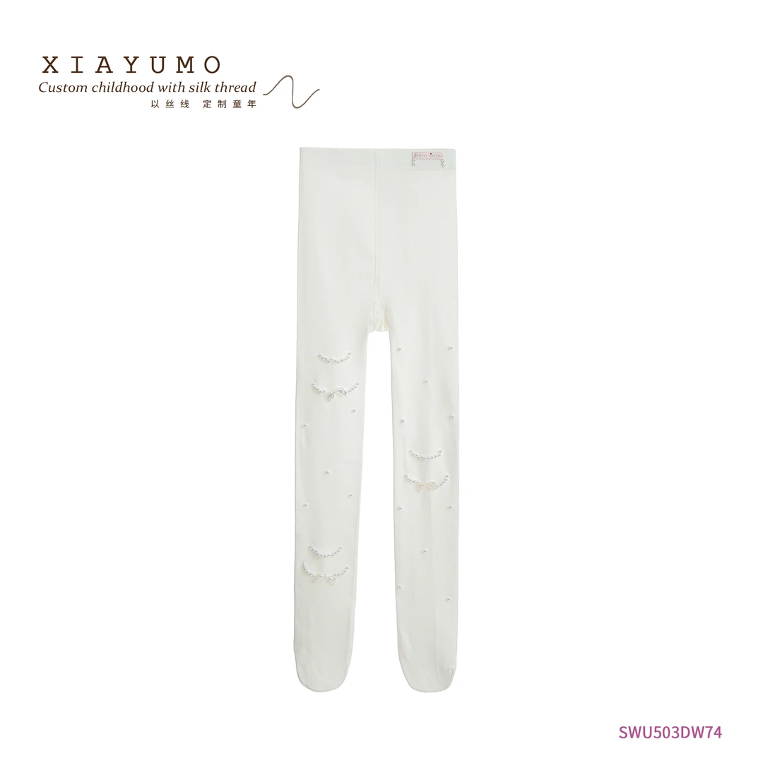 夏羽墨女童夏季新款白色米珠珍珠连体春夏薄款长筒儿童打底裤