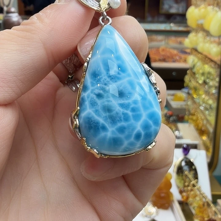 针钠钙石（海纹石）银S925镶嵌戒指