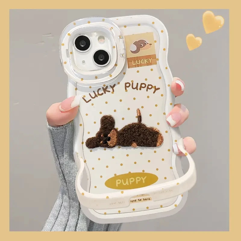支架波浪趴趴小狗适用苹果16/15promax手机壳iPhone12/34抖音xr女