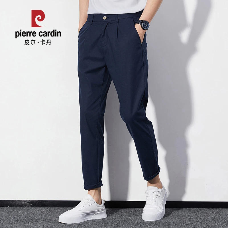 皮尔卡丹2025新款男士高品质亚麻材质百搭小脚裤弹力腰围休闲商务