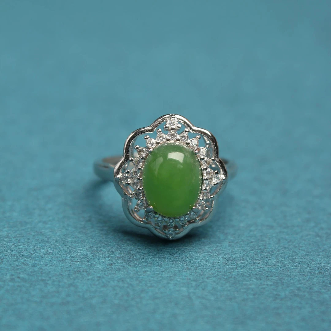 品质珠宝和田碧玉s925银镶嵌项链戒指时尚百搭经典古风高贵优雅