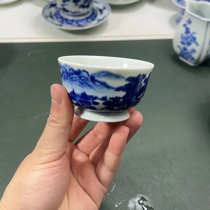 微瑕柴窑工笔山水杯