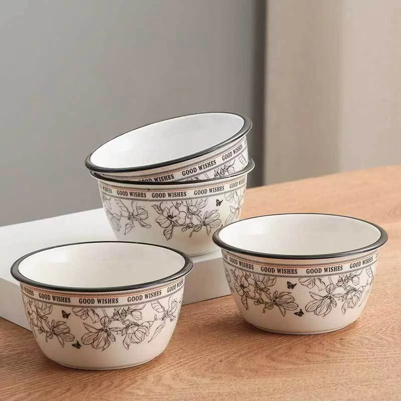 高颜值小香风斗笠碗加厚米饭碗陶瓷餐具釉下彩面碗轻奢吃饭碗家用