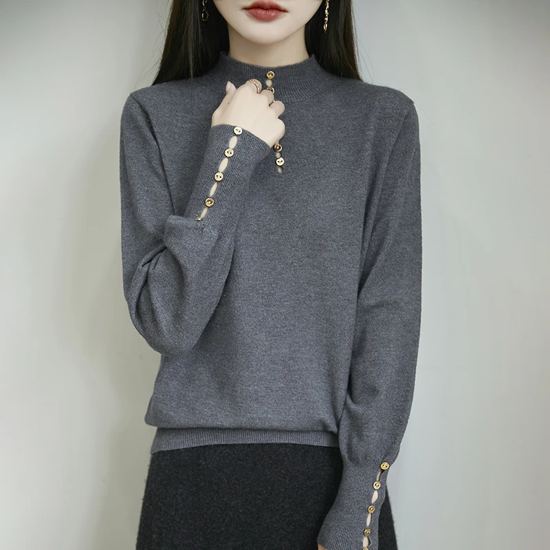 【前后两面均可穿】气质小香风镂空长袖针织衫纯色气质打底毛衣显瘦