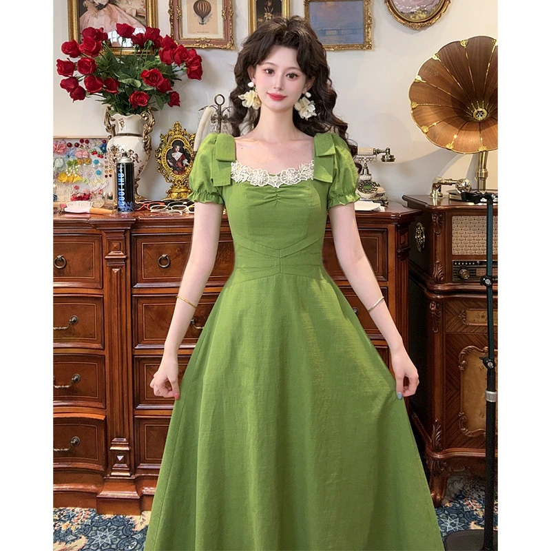 现货一生罗曼【牛油果之夏】夏季新款时尚裙女法式短袖连衣裙L1300