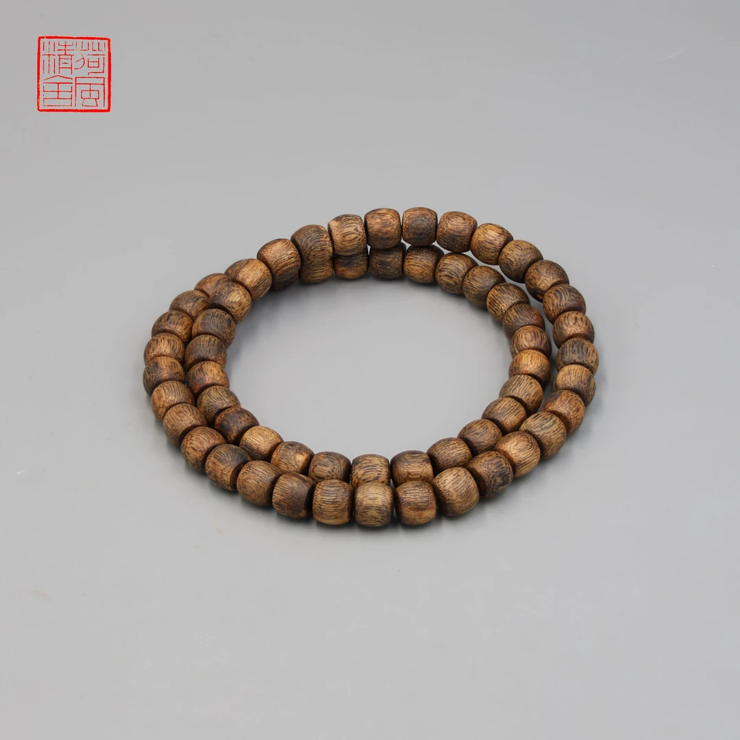 沉香精品高货 乌身满结油0.7直纹鼓珠双圈沉香手串-CX405