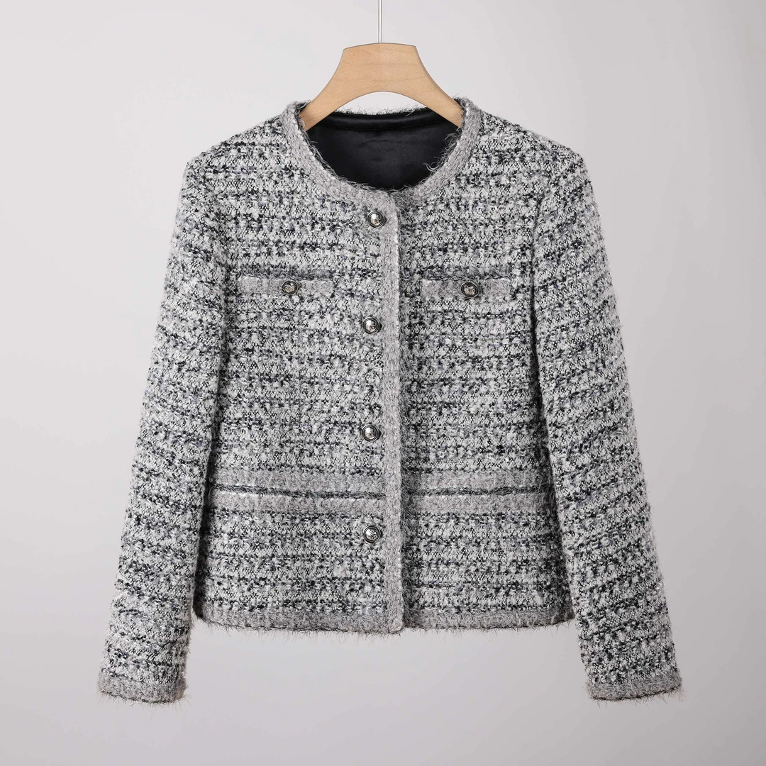 小香风时尚短款外套女2025冬季新款气质百搭绵羊毛混纺纽扣上衣