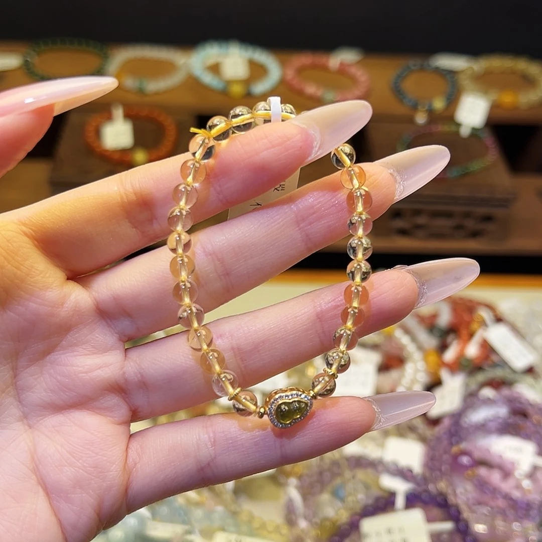 烟晶手链银S925镶嵌黄6500