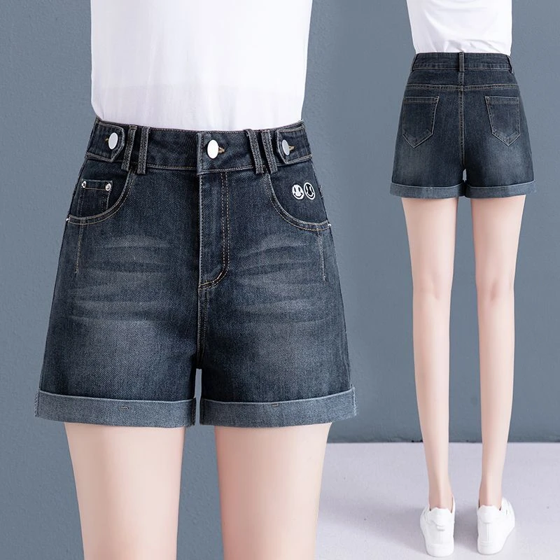 卷边阔腿牛仔短裤女夏季薄款新款外穿宽松显瘦弹力直筒休闲热裤子