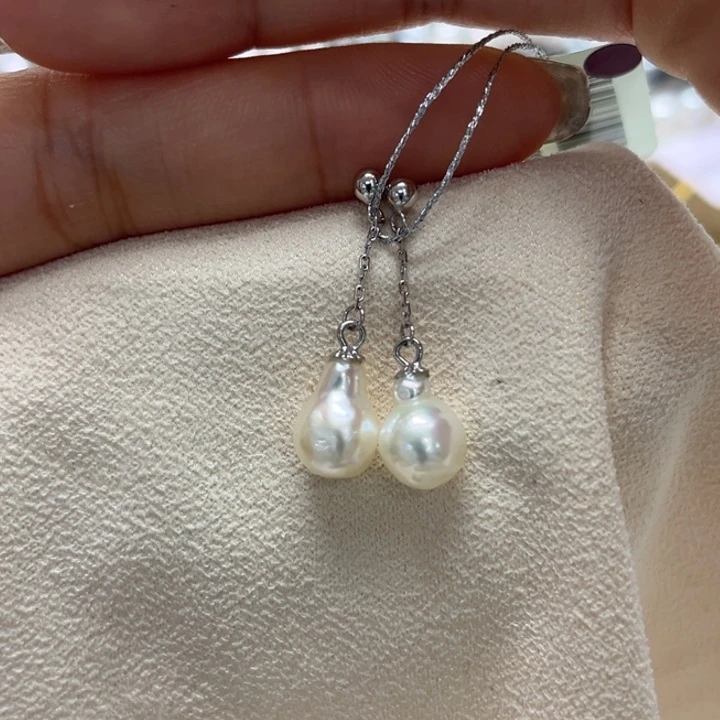 银S925镶嵌耳饰海水珍珠7-8mm35号