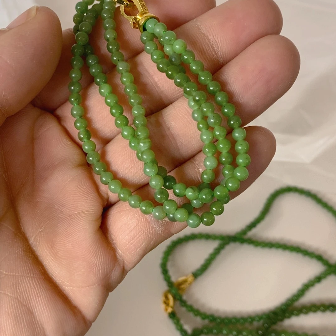 和田玉（碧玉）手链银S925镀金镶嵌