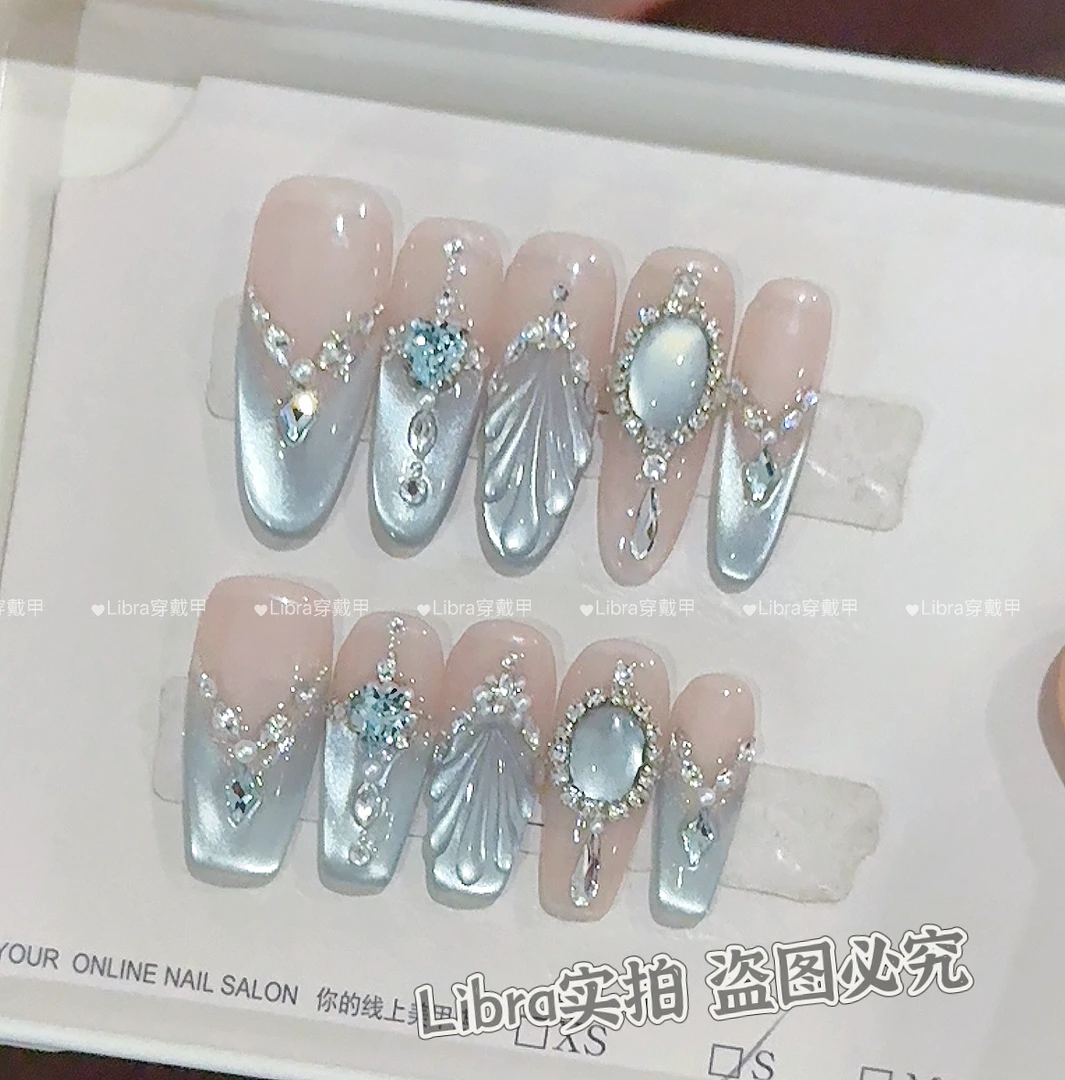 【冰岛秘境 】轻奢高级感气质纯欲猫眼美甲纯手工穿戴甲