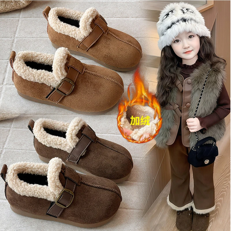女童勃肯鞋软底儿童棉鞋2025新款秋冬加绒大棉鞋保暖皮鞋