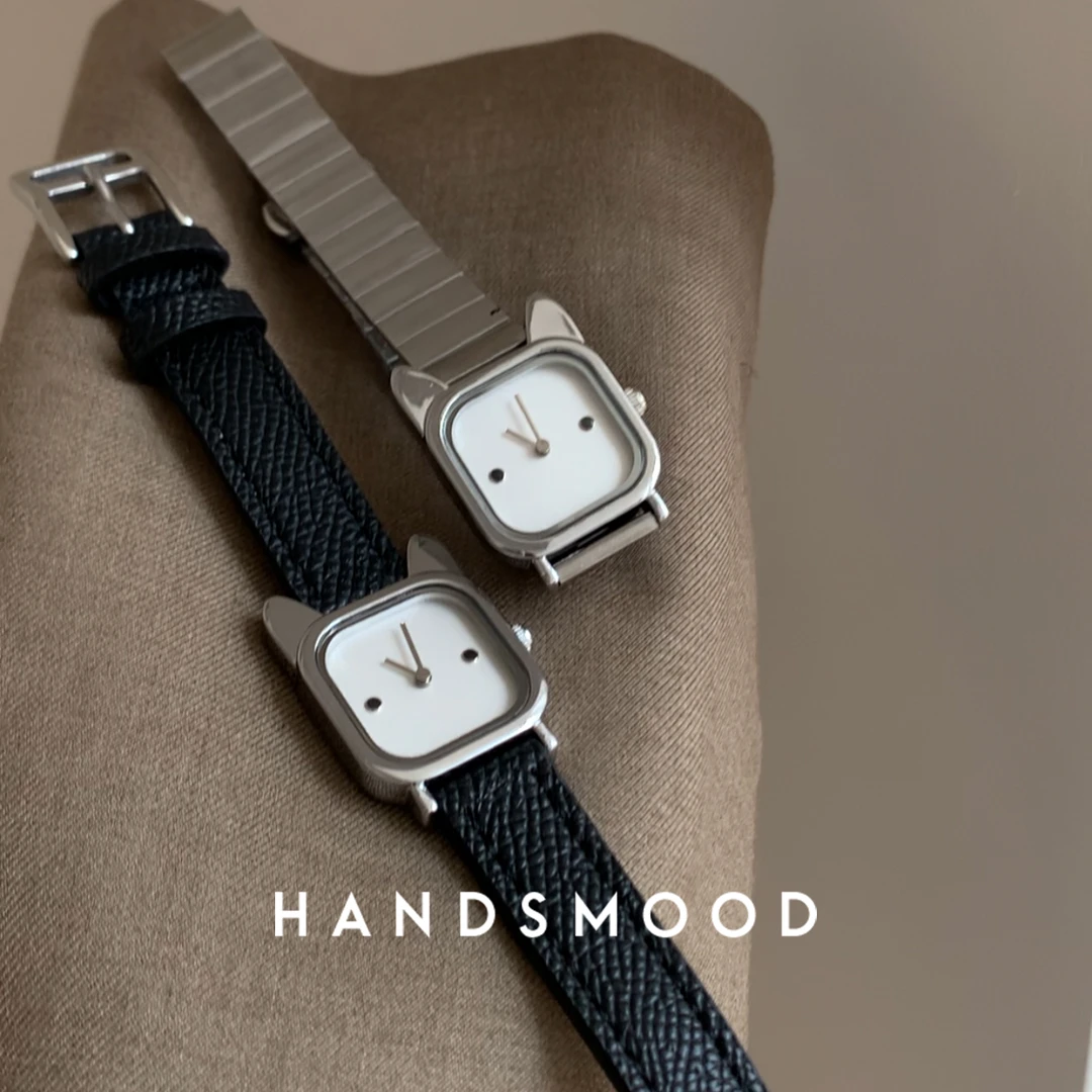 handsmood 猫咪设计感时尚小众简约钢带精致气质百搭女士手表H05