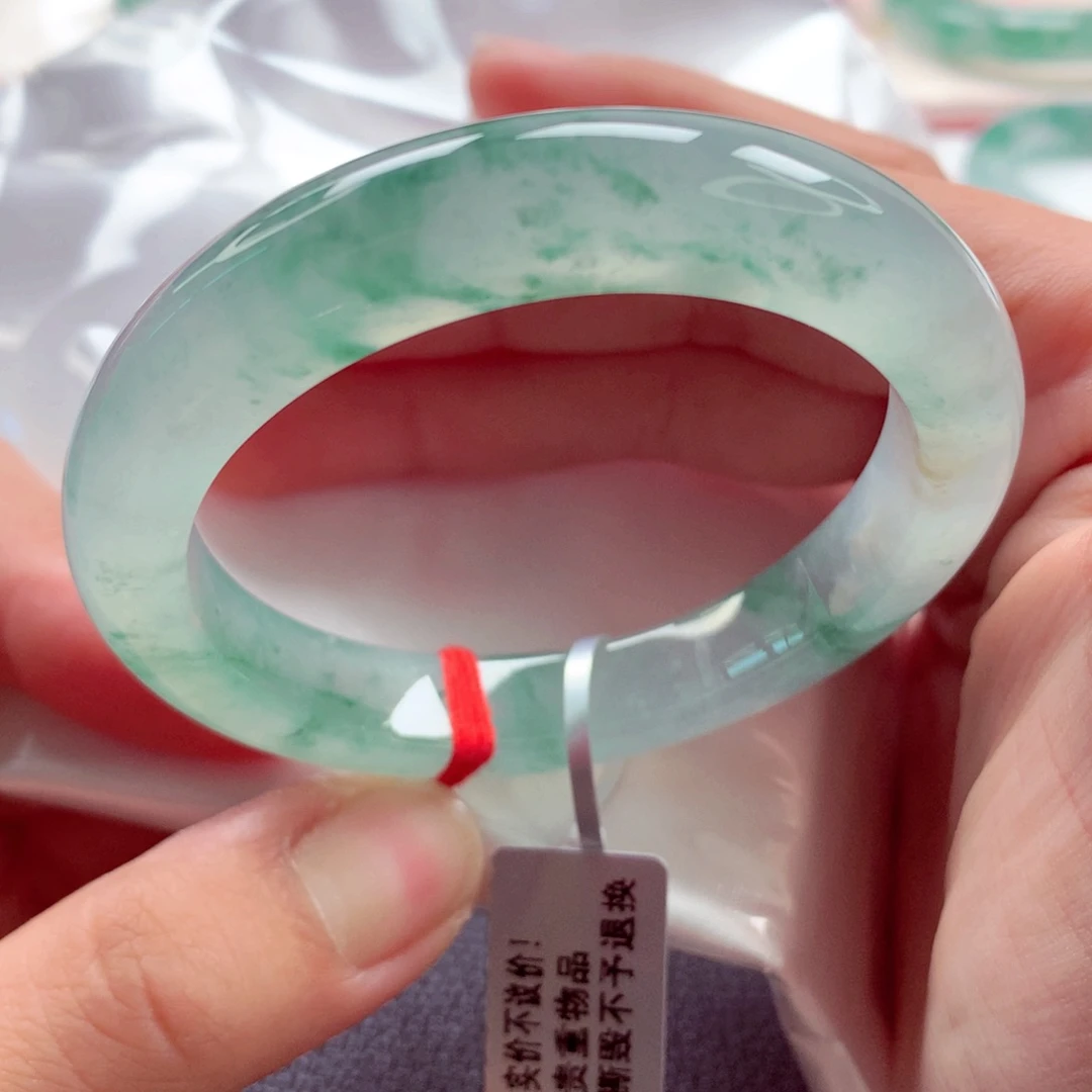 翡翠未镶嵌手镯师妹51.5正冰绿花翠色（13号）