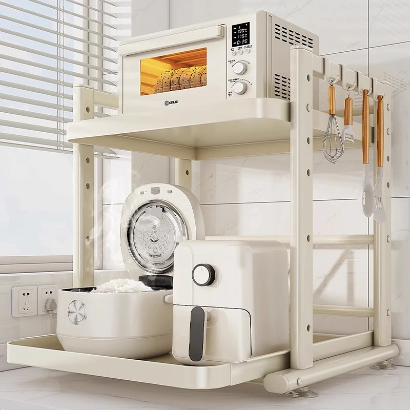 微波炉置物架厨房多功能台面电饭煲锅烤箱收纳架子一体抽拉式