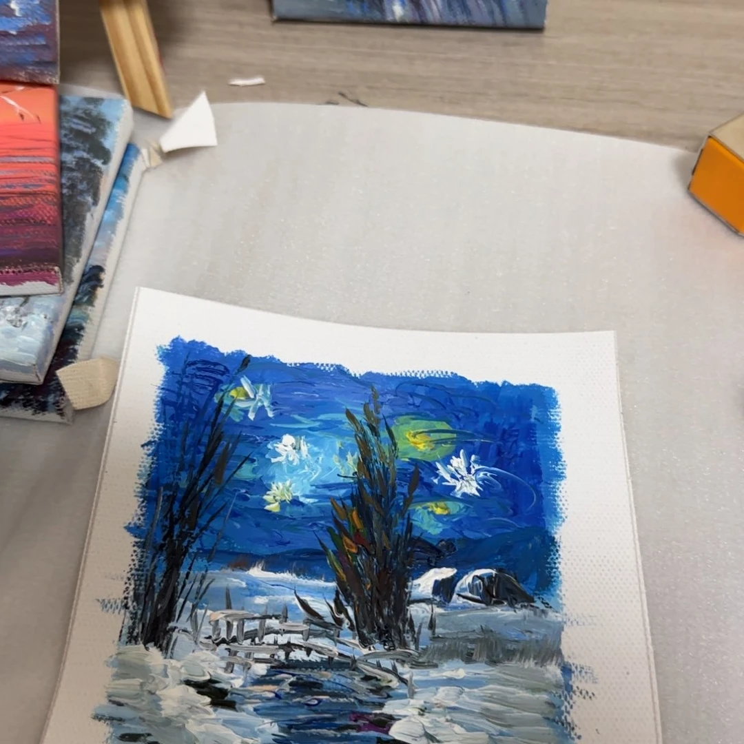 油画10*10尺寸带内框纯手绘迷你小油画