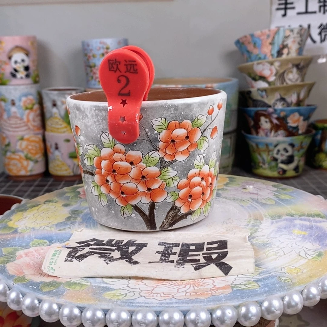 紫砂花盆红陶手绘花盆